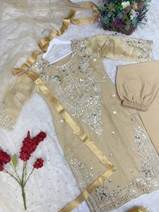 Conjunto Formal de Shalwar Qameez de Organza Bordada, Estilo A-Line, Largo hasta el Suelo, para Mujer, Ropa de Fiesta - Product Image 4