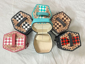 Luxury Handmade Genuine Hair On Cowhide Leather Travel Jewelry Organizer Double Layer Floral Jewelry Storage Case for Women - Product Image 4