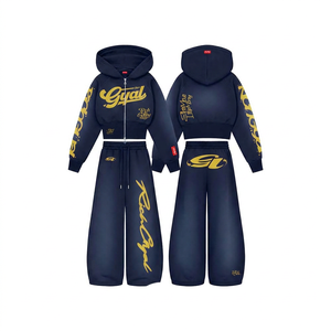 Urban Fashion Designer Hoodie Set with <b>Balloon</b> Sleeve Top Straight Leg Pants and Womens Premium Cotton Rich Fabric - Product Image 3