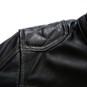 Chaqueta de Cuero Negra de Alta Calidad para Primavera y Otoño, Chaqueta Varsity de Piel de Vaca Natural Genuina con Cuello Alto para Hombre - Product Image 4