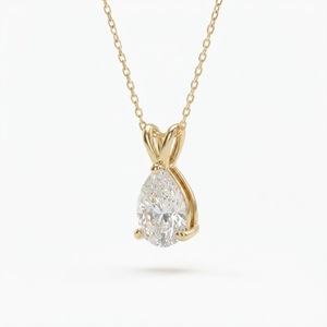 Classy 6X4mm Pear Shape Lab Created Diamond Minimalist Solitaire 14K Yellow Gold EF Color VS Grade Prong set Pendant Necklace - Product Image 2