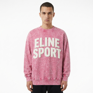 Sweat-shirt oversize délavé à l'acide, broderie 3D en relief personnalisée, molleton épais, col rond, épaules tombantes, streetwear homme - Product Image 1