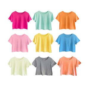 T-shirt court uni en coton pour femme, manches courtes, décontracté, impression personnalisée, marque privée, OEM, vente en gros - Product Image 2