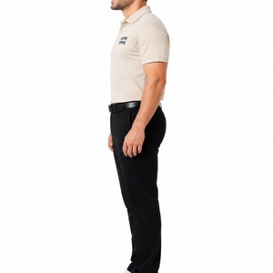 Ensemble polo et short de golf pour homme, beige, manches courtes, extensible dans quatre directions (spandex/nylon), séchage rapide, respirant, tenue décontractée de golf - Product Image 3