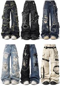 Pantalones de Hombre Lotfeel de Alta Calidad, Estilo Vintage, Corte Bootcut, Marca Privada, Ajuste Holgado, Mezclilla Selvedge, Estampado, Desgastado, con Botones - Product Image 4