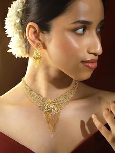 Parure Collier et Boucles d'Oreilles en Alliage Plaqué Or pour Femme, Style Vintage avec Pompon, Bijoux de Mariage, Strass en Cristal, Imitation Perle, Rani Haar - Product Image 2