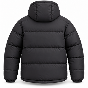 Male <b>Jacket</b> Charcoal Black Nylon <b>Padded</b> <b>Hooded</b> Zip up Horizontal Quilted Baffle Winter Puffer <b>Jacket</b> - Product Image 2
