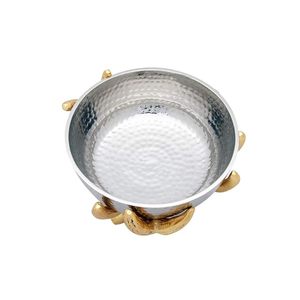 Round White Metal Bowl on Golden Brass Stem Stand for Chips <b>Dips</b> Snacks Decorative Serveware Tableware Home Hotel Restaurant - Product Image 5
