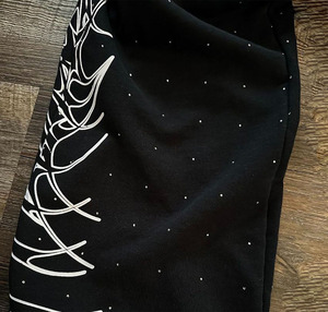 Custom <b>Men's</b> Black Elastic Waist Sweatpants With <b>White</b> Embroidery Pattern Casual Autumn Wear 100% Cotton Midweight Knitted <b>Pants</b> - Product Image 5