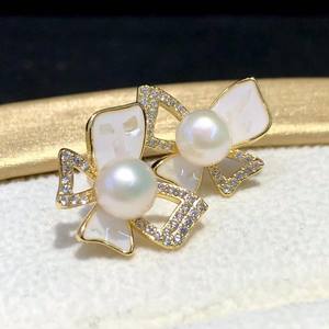 Boucles d'oreilles en or 14 carats et argent pur S925, style rural frais, perles d'eau douce injectées, design nœud fait main - Product Image 4