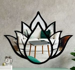 Miroir mural moderne en métal noir en forme de fleur de lotus, miroir décoratif en verre de forme florale pour la décoration de salon et de la maison - Product Image 6