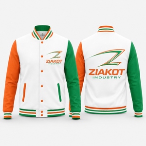 เสื้อแจ็คเก็ตวาร์ซิตี้แบบสองสี รุ่นบอมเบอร์ สีขาว-ส้ม-เขียวเคลลี่  ติดกระดุมแบบเต็มตัว  ผลิตโดยตรงจากโรงงานซีอาโกต์ รับผลิตตามสั่ง - Product Image 1