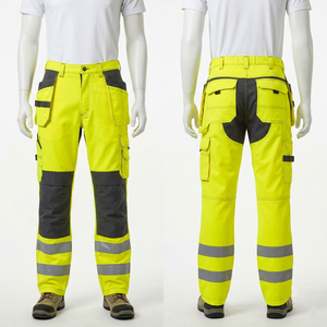 Men Womens Safety <b>Work</b> <b>Pant</b> Corduroy Acid 240 GSM Premium Polyester Neon Yellow Reflective Leg Panels Custom Logo Print - Product Image 6