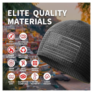 Grid Fleece Beanie with American Flag Embroidery Waffle Tactical Skull <b>Cap</b> Warm Stretch Outdoor Hunting <b>Hiking</b> Win - Product Image 3