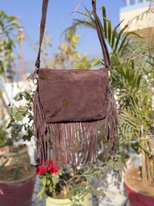 <b>Real</b> Cowhide <b>Leather</b> Fringe <b>Handbag</b> Turquoise Stone Stylish Bohemian Tassel Sling Bag Multi-Use Zipper Hot Sale Fringe Bag - Product Image 3