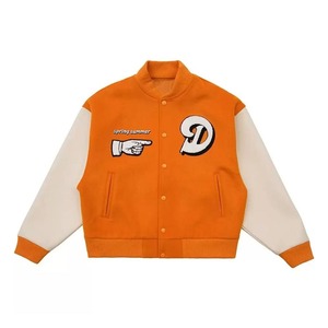 Blouson universitaire orange pour homme, style preppy, avec patch brodé lettre D, design printemps-été, col montant, coupe classique - Product Image 5