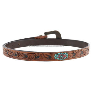 Custom Two tone <b>Tan</b> Genuine western leather tooling <b>belt</b> with hand carved floral embossed tooled leather <b>belt</b> for unisex - Product Image 3