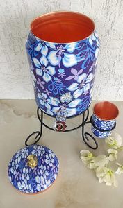 Distributeur d'eau en cuivre, design floral bleu, avec bordure et support en cuivre, distributeur d'eau froide pour la maison - Product Image 2