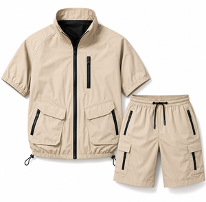 Grace Collection Men's <b>Hooded</b> Quarter-<b>Zip</b> Upper Shorts Set Solid Color Quick Dry Knitted Fleece 100% Polyester Streetwear Winter - Product Image 2