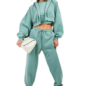 Ensemble de survêtement vert menthe à capuche pour femme, manches longues, couleur unie, pantalon de jogging décontracté avec poches latérales et taille à cordon de serrage - Product Image 4