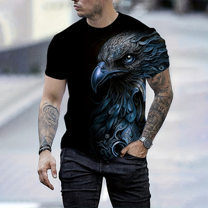Camiseta de Manga Corta para Hombre con Estampado de Águila Blanca, Corte Regular, Cuello Redondo, Informal, de Poliéster/Algodón Lavado, Transpirable, Estilo Hip Hop - Product Image 2