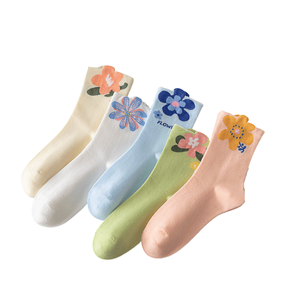 Women Floral Jacquard Cotton Crew <b>Socks</b> Cute Flower Pattern <b>Soft</b> Breathable Casual Spring Summer <b>Socks</b> - Product Image 3