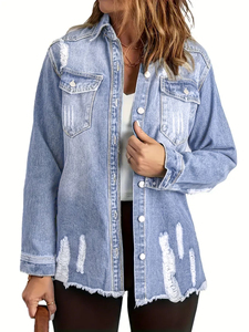 Gabardina Larga de Mezclilla Azul para Mujer, Chaqueta Cruzada con Cuello de Solapa y Cinturón - Product Image 5