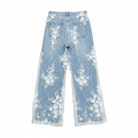 Jeans évasés pour femmes, blancs, taille haute, patchwork floral, respirants, sur mesure, OEM, vente en gros