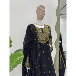 Conjunto de Traje de Fiesta Negro para Mujer con Trabajo de Hilo y Lentejuelas, Talla M, Marca RTC, Conjunto Elegante - Product Image 2