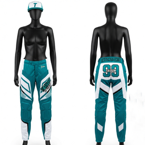 Women Paintball <b>Pant</b> 280 GSM Premium Interlock Polyester Spandex Teal <b>White</b> Black Panel Custom Printed Logo OEM ODM - Product Image 1