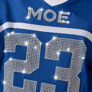 OEM Hip Hop Blue Oversized Mesh American Football Jersey Unisex Varsity Custom Premium <b>Rhinestone</b> Number V-Neck Vintage Glam <b>Top</b> - Product Image 2