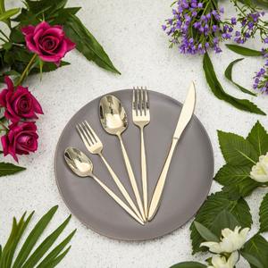 Ensemble de couverts modernes écologiques à finition miroir, construction en acier inoxydable antirouille, passe au lave-vaisselle, pour la maison et les restaurants - Product Image 2