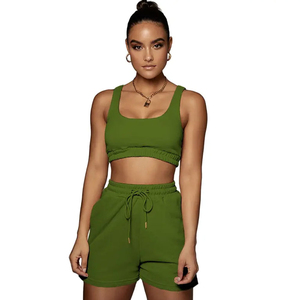 Conjunto Casual de Verano para Mujer, 2 Piezas, Poliéster/Algodón, Top Corto y Pantalones Cortos hasta la Rodilla, Transpirable - Product Image 2