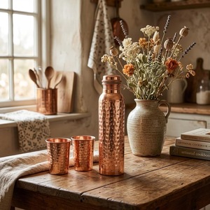 ILAHI's Hammered Copper Eco-Friendly 500ml Tumbler <b>Bottle</b> with Lid Classic Design for Home Office Travel Outdoor - Product Image 4