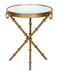 Gold Mirrored Console <b>Table</b> with <b>Bamboo</b> Style Tripod Base Contemporary Living Room Furniture - Product Image 3