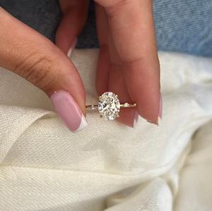 2 Carat Elongated Oval Diamond Nature Inspired <b>THIN</b> Engagement <b>Ring</b> in Yellow Gold , IGI Certified - Product Image 2