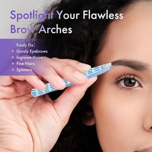 Pinzas para cejas curvadas de acero inoxidable, profesionales, coloridas, con punta inclinada, ligeras, duraderas, 9,5 cm, 1 unidad - Product Image 3