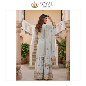 Hermoso Traje Sharara de Diseño Indio al por Mayor con Georgette Sintético Pesado, Dupatta de Georgette y Bordados - Product Image 4