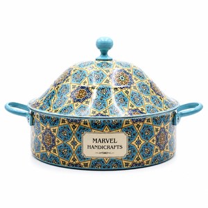 <b>Marvel</b> Handicrafts Premium Blue Geometric <b>Printed</b> Stainless Steel Insulated Casserole Hot Pot Food Warmer Serving Bowl Kitchen - Product Image 1