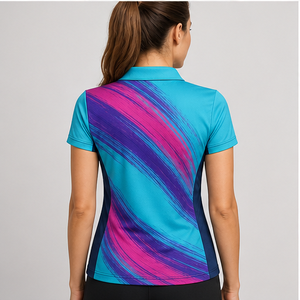 Custom Aqua Magenta Purple Brush Stroke <b>Womens</b> <b>Polo</b> <b>Shirt</b> Quick Dry Breathable Short Sleeve Performance Golf Uniform WPS-0879 - Product Image 4