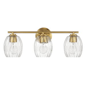 Lampada da Bagno a Tre Luci in Ottone Satinato, Applique da Parete con Vetro Trasparente Sopra lo Specchio, Illuminazione per Bagno - Product Image 1