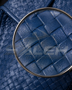 Exclusive Handcrafted Blue Intrecciato Cowhide <b>Leather</b> <b>Jacket</b> Unisex Luxury Woven Designer Outerwear Private Label - Product Image 4