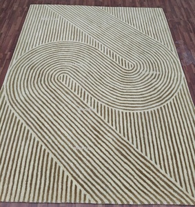 Tapis moderne géométrique tufté beige marron, tapis de sol contemporain à rayures abstraites, tapis de designer sur mesure, vente en gros - Product Image 5