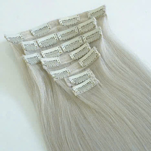 Extensiones de cabello con clip, combinación de color plateado, disponibles al por mayor, piezas de alta calidad, extensiones de cabello humano vietnamita 100%. - Product Image 5