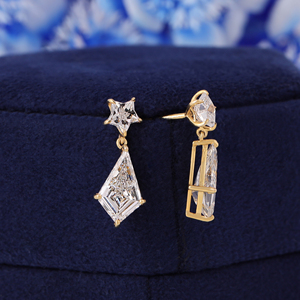 ต่างหูเพชรทรงหยดน้ำ 5 กะรัต ทรงคิทคัท ทองคำขาว 14K ดีไซน์เรขาคณิต ของขวัญสำหรับเจ้าสาว - Product Image 2