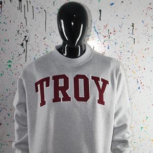 Sudadera TROY ASH GREY con cuello alto, 100% bordado con apliques marrones, sudadera de cuello ancho con hilos finos - Product Image 3