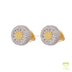 Vente en gros de boucles d'oreilles en diamants cultivés en laboratoire bicolores, argent sterling 925 plaqué or, bijoux de luxe haut de gamme - Product Image 5