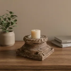 Support de bougie vintage en bois sculpté à la main, style rustique, pour chambre et salon, idéal également comme mangeoire pour animaux de compagnie ou décoration florale. - Product Image 5
