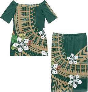 Conjunto de 2 piezas de camisa y vestido Puletasi Samoano con estampado floral, vestido ajustado tribal polinesio, vestido de isla - Product Image 3