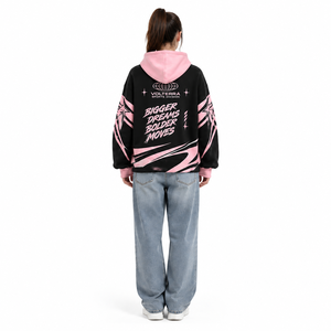 OEM Custom Oversized <b>Y2K</b> Graphic Hoodie Black and Pink <b>Streetwear</b> Heavy Print Drop Shoulder Pullover Manufacturer - Product Image 2